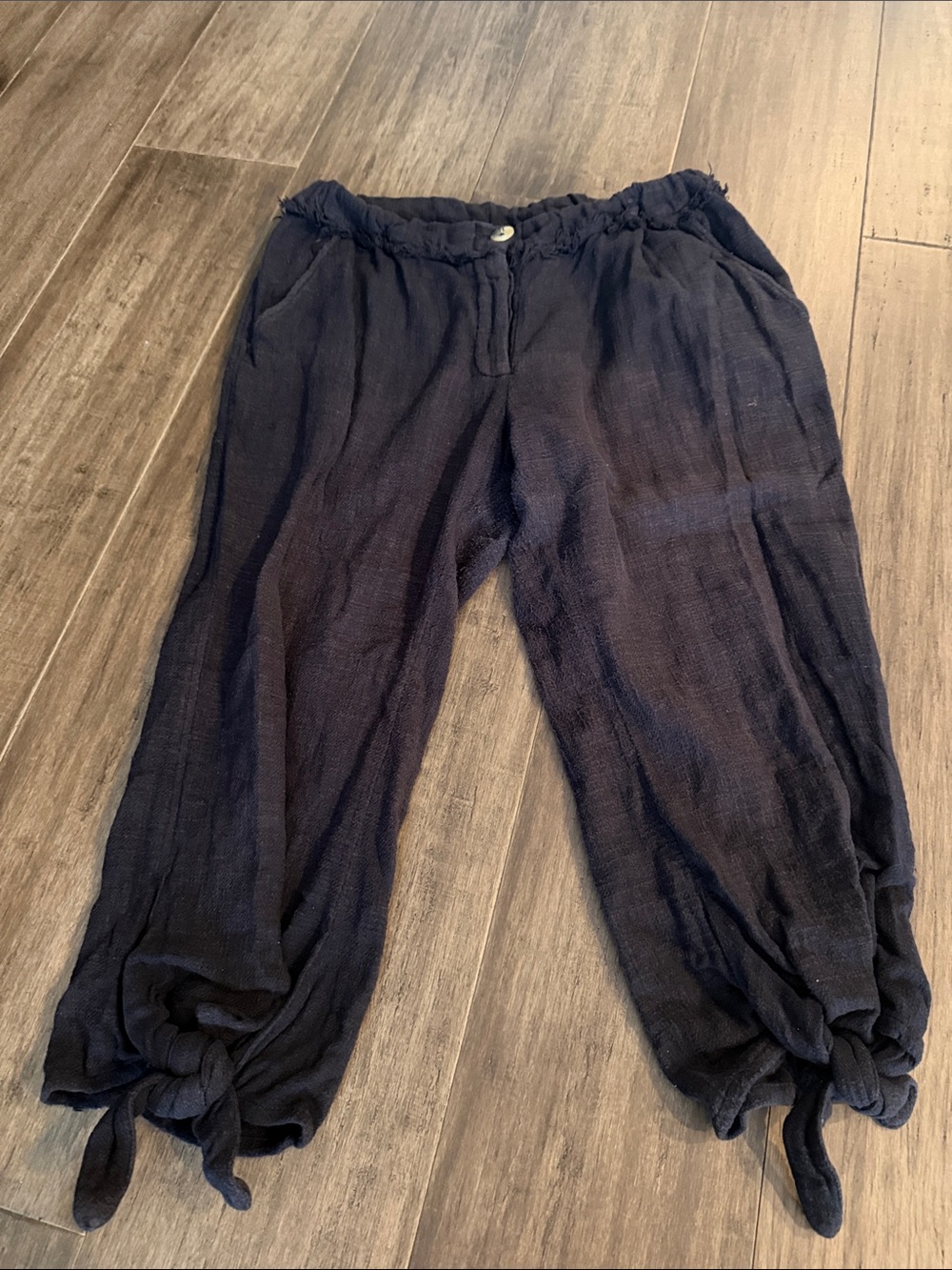 Free People black gauze Cropped Tie-Hem Linen Pants